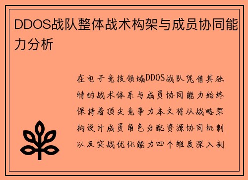 DDOS战队整体战术构架与成员协同能力分析