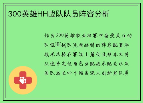 300英雄HH战队队员阵容分析
