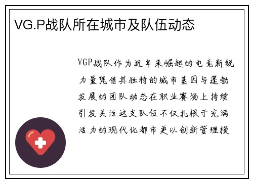 VG.P战队所在城市及队伍动态