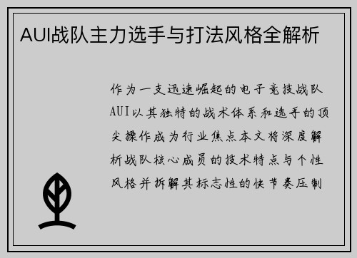 AUI战队主力选手与打法风格全解析